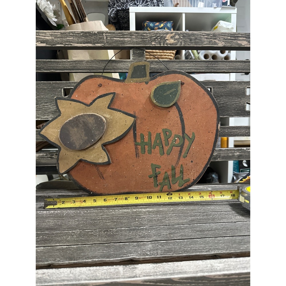 Rustic Wooden Happy Fall Pumpkin Wall Hanging Sunflower Autumn Decor 15.5x13.5
